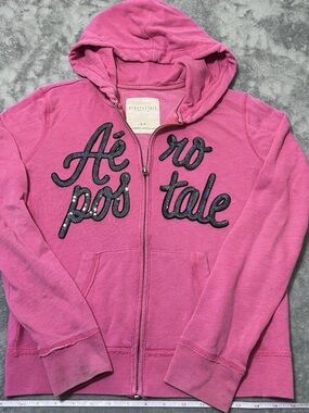 Aeropostale Pink Hoodie with Black Sequin Logo